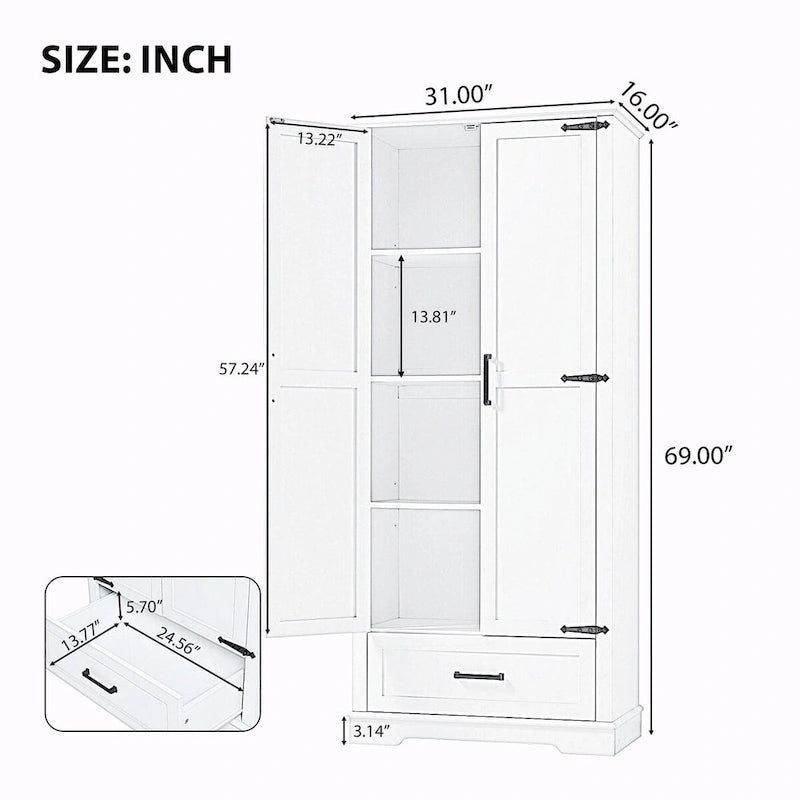 Tall Bathroom Storage Cabinet with 2 Doors, 1 Drawer and Adjustable Shelves, White