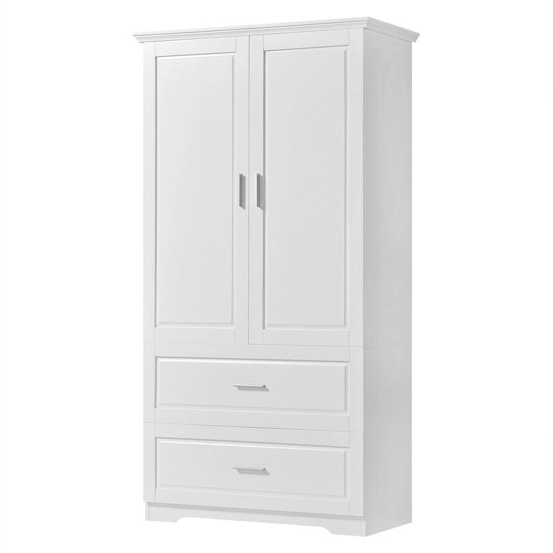 Bathroom Storage Cabinet with 2 Doors, 2 Drawers and Adjustable Shelf, White