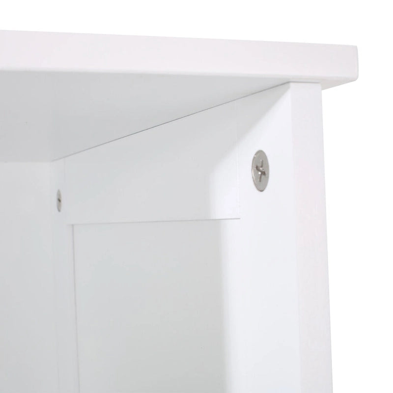 63-Inch Tall Freestanding Bathroom Linen Cabinet with 1 Door and 3 Open Shelves, White