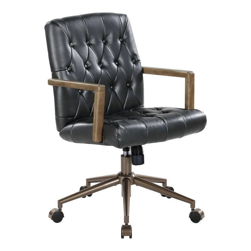 Faux Leather Office Chair with 360 Swivel and Bronze Star Base