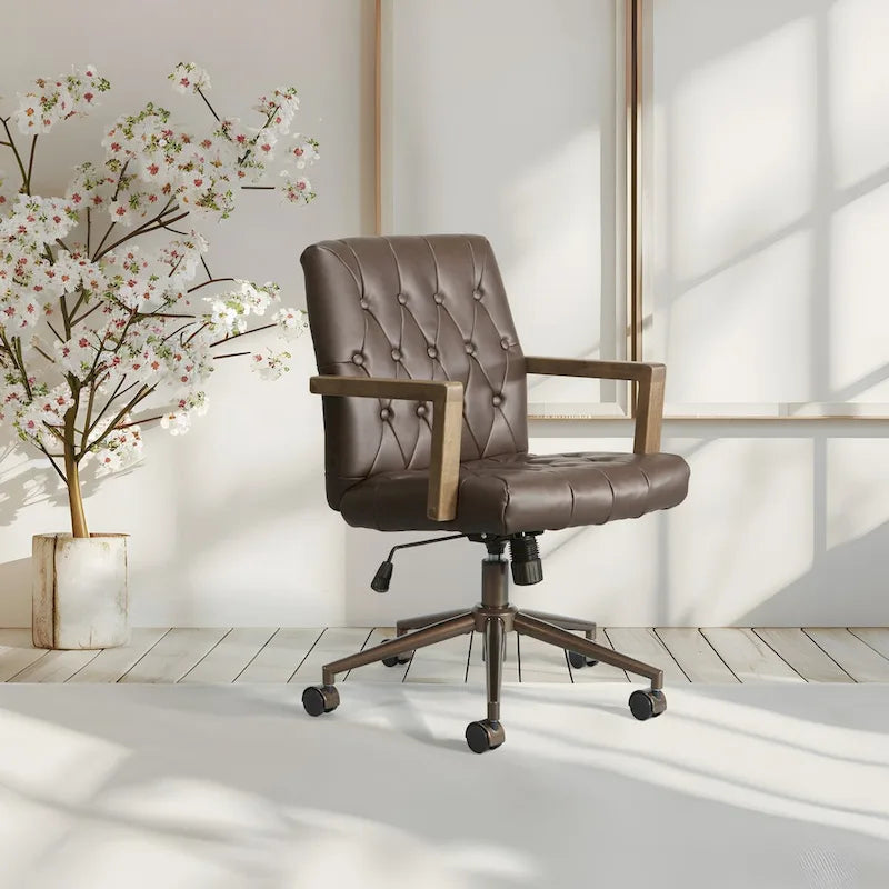 Faux Leather Office Chair with 360 Swivel and Bronze Star Base