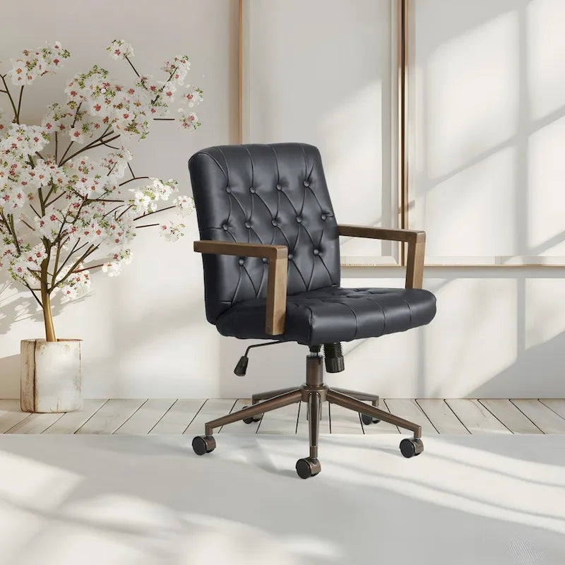 Faux Leather Office Chair with 360 Swivel and Bronze Star Base