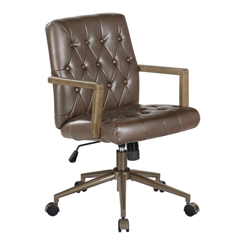 Faux Leather Office Chair with 360 Swivel and Bronze Star Base