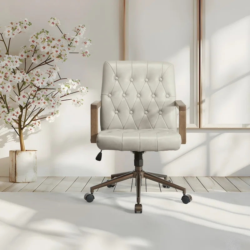 Faux Leather Office Chair with 360 Swivel and Bronze Star Base