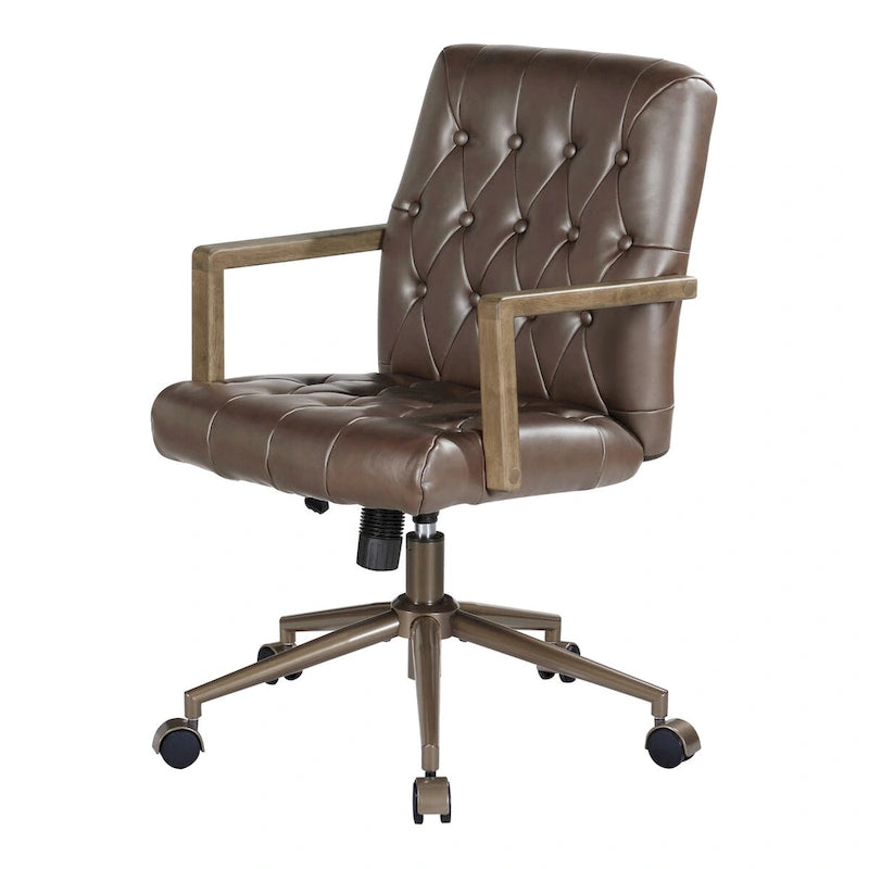 Faux Leather Office Chair with 360 Swivel and Bronze Star Base