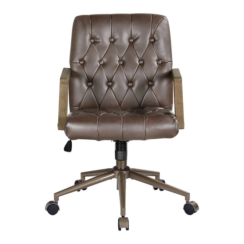 Faux Leather Office Chair with 360 Swivel and Bronze Star Base