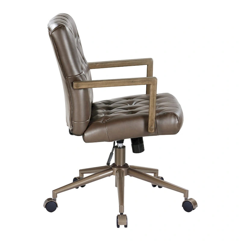 Faux Leather Office Chair with 360 Swivel and Bronze Star Base