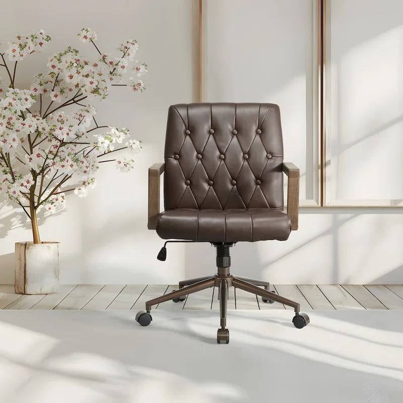 Faux Leather Office Chair with 360 Swivel and Bronze Star Base