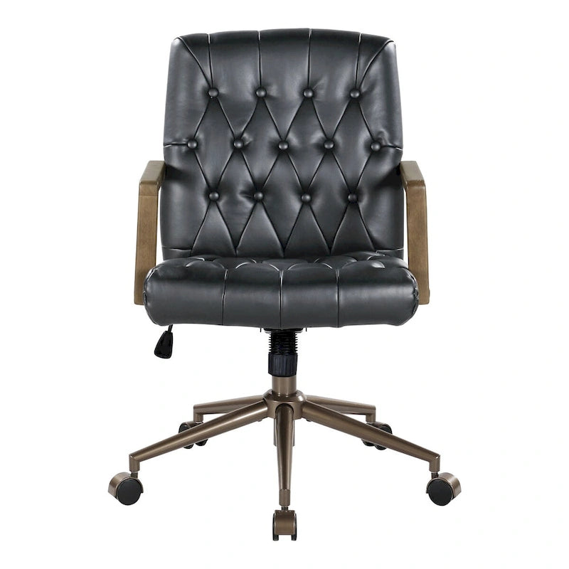 Faux Leather Office Chair with 360 Swivel and Bronze Star Base