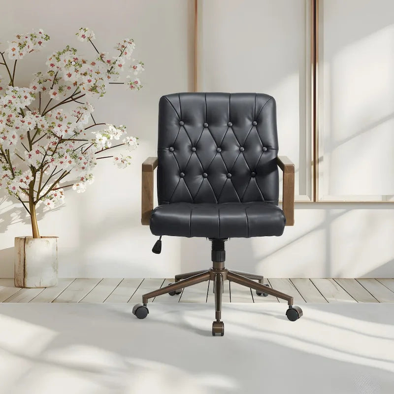 Faux Leather Office Chair with 360 Swivel and Bronze Star Base